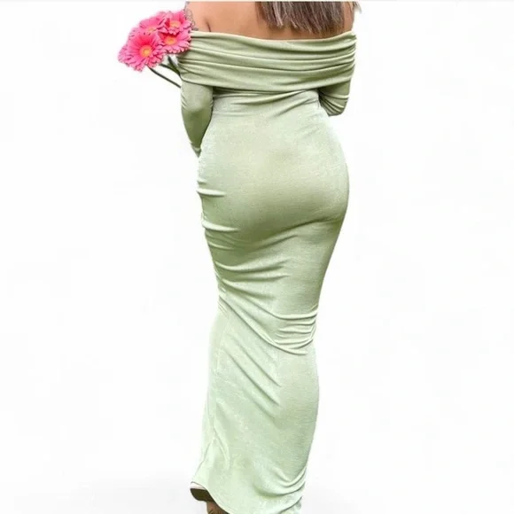 rat and boa green sequin dress Soleil Dark Sage Ruched Maxi Dress